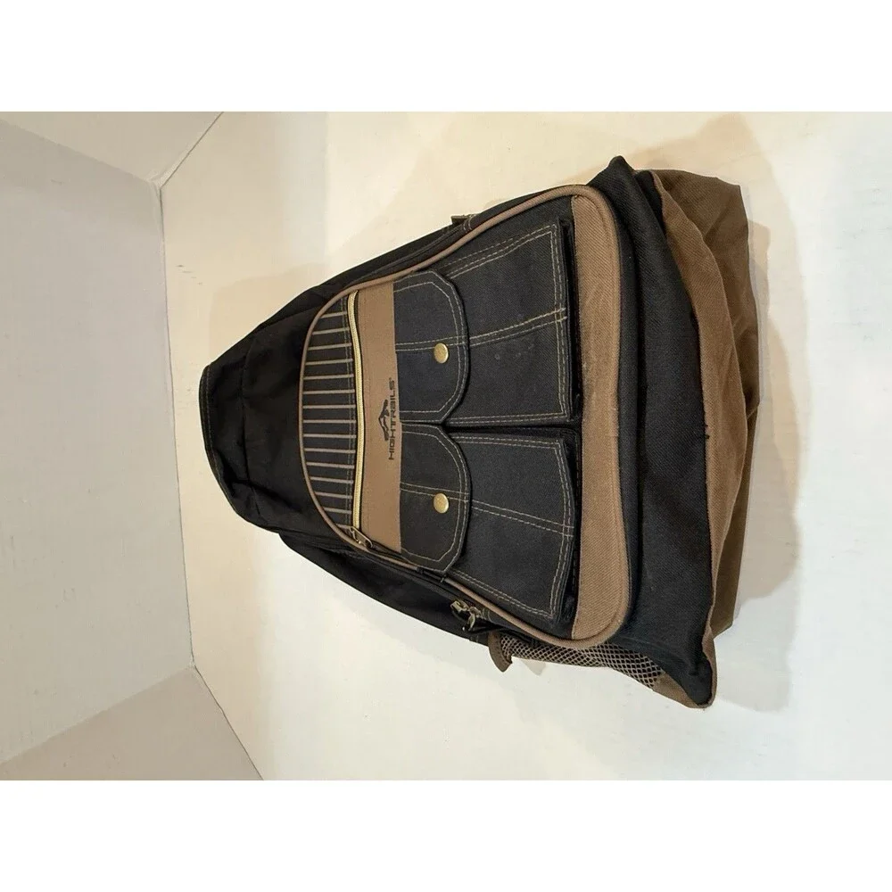 Vintage High Trails Hiking Backpack Brown Black Front Cargo Pockets Outdoor Pack